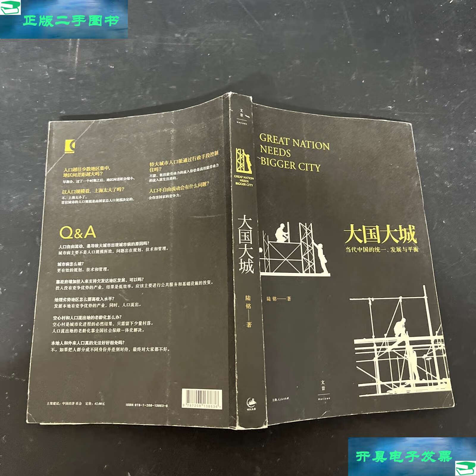 【二手9成新】大国大城:当代中国的统一,发展与平衡  /陆铭 上海人民