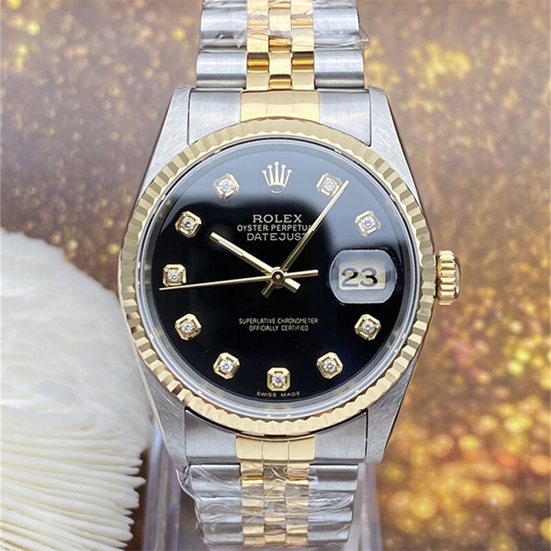 【二手95新】劳力士男表日志型自动机械黑面16233黑面带钻18k金36mm