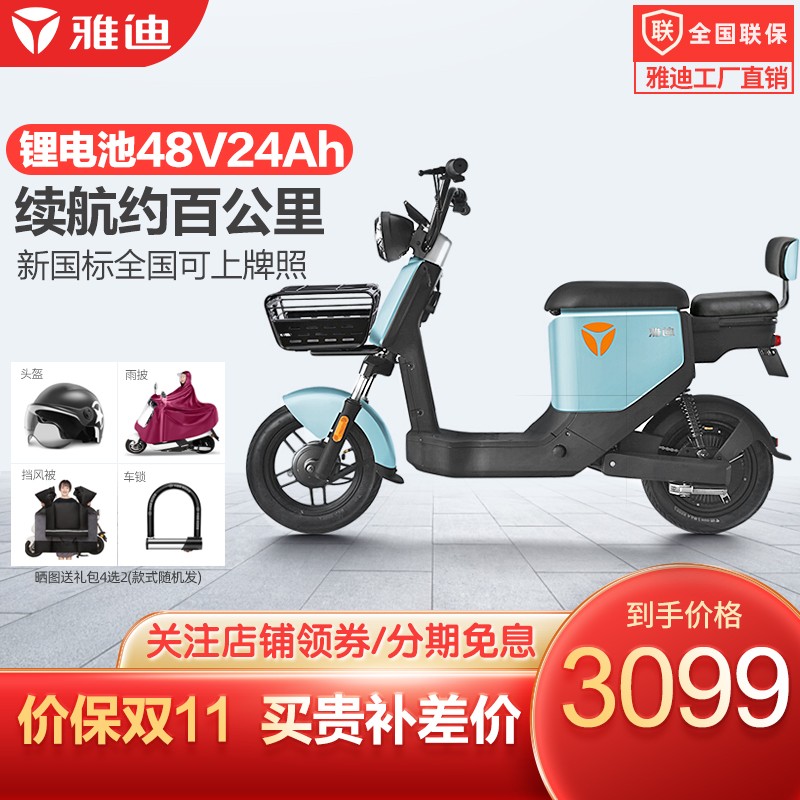 雅迪新款48v锂电电动车,雅迪48v20ah锂电电动车 雅迪电动车锂电池可提便携式欧逸48v24ah新国标3c电瓶