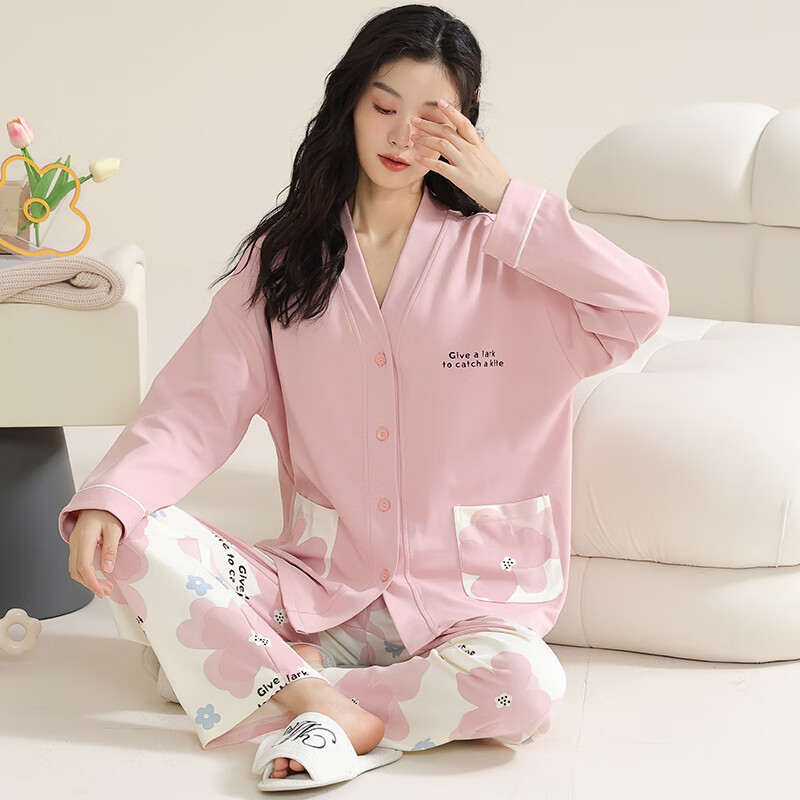 猫人(MiiOW)和服睡衣210g开衫设计 情侣家居服 自带胸垫 可外穿套装 07M89880 L