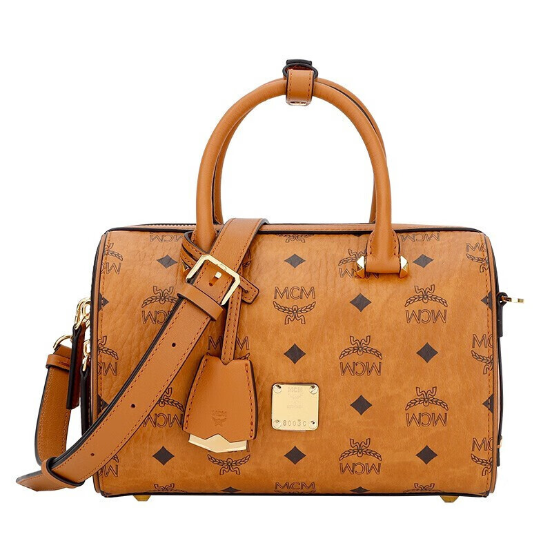 mcmmcm女包 经典印花女士小号单肩斜挎手提包波士顿包 干邑色 mwbaase