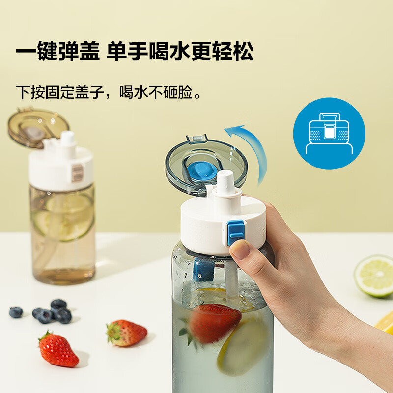 乐扣乐扣（LOCK&LOCK）乐其弹饮杯健康材质运动水杯塑料杯提手开学军训水杯子 蓝色- 1090ml