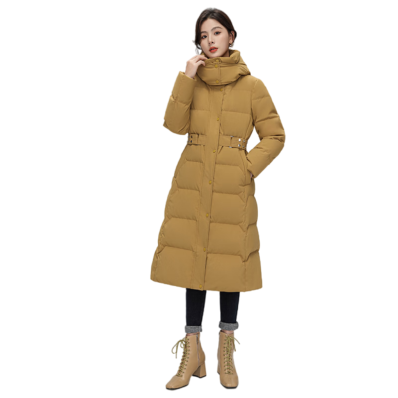 鸭鸭（YAYA）羽绒服女长款过膝2025冬季新款时尚气质收腰连帽加厚保暖外套XB 黑色 M /160