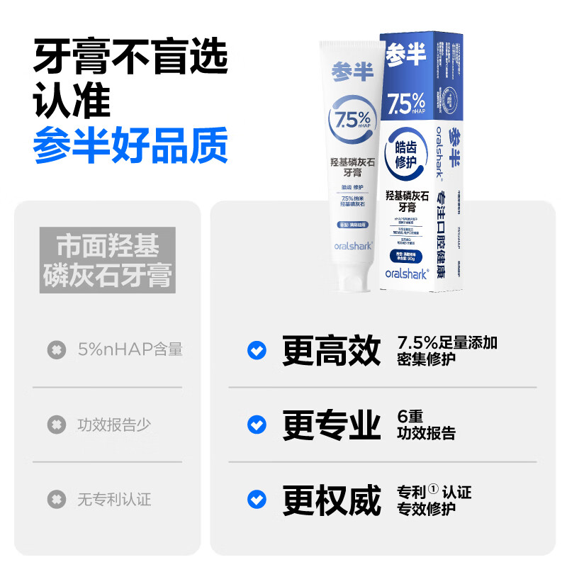 参半抗敏修护牙膏 护釉健羟基磷灰石修护修补牙釉抗敏感深层次护龈 【囤货装】羟基磷灰石修护抗敏牙膏100g*3支
