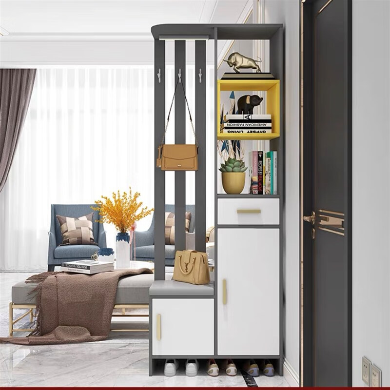 艺莉定制入户门正对转角玄关柜鞋柜家用有门隔断一体现代简约衣帽架