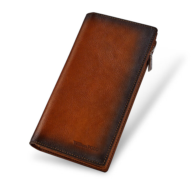 williampolo保罗钱包男男士长款钱包复古牛皮钱包钱包零钱包钱夹 黄