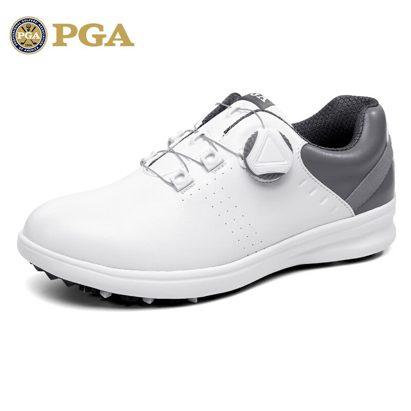 女士鞋子纤防水运动鞋旋钮鞋带防侧滑鞋钉 pga 301016-白灰色 35