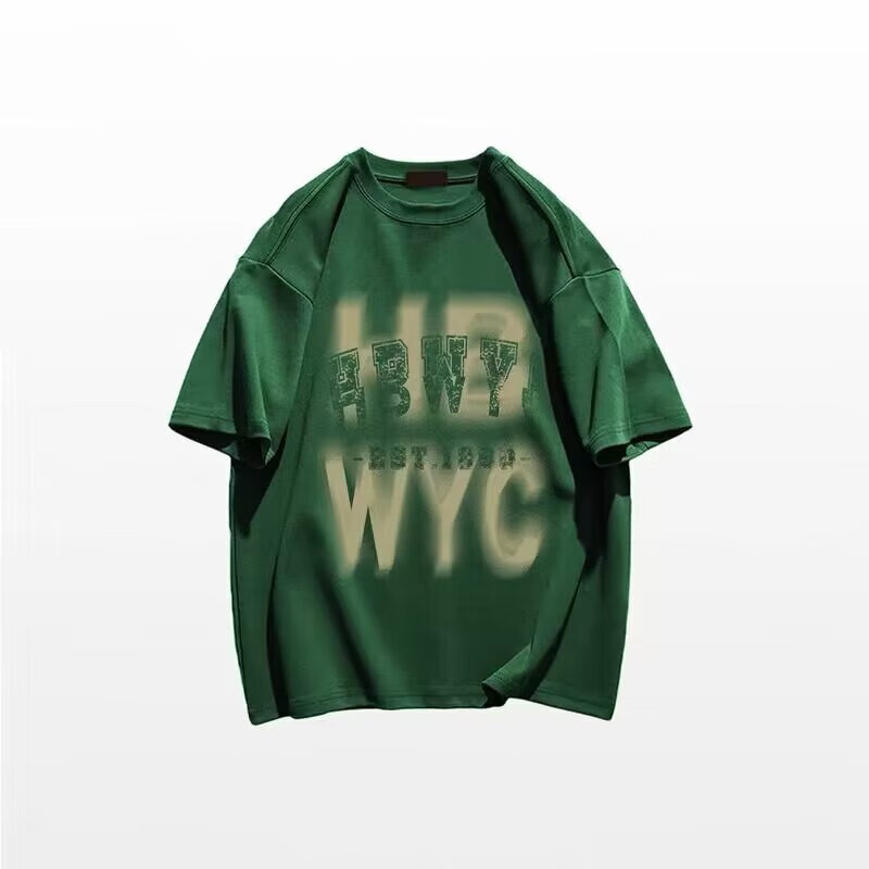 POUM男装联名美式复古墨绿色纯棉短袖t恤男女夏季宽松街头半袖体恤 JXFS-1125绿色 XL 【130-145斤】