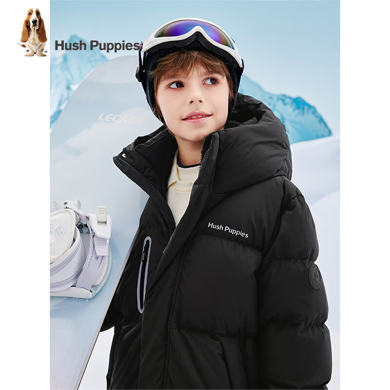 暇步士（Hush Puppies）【经典款】童装儿童男女大童冬季新款长款三防保暖时尚羽绒服 钻石黑 170 【充绒量229g】