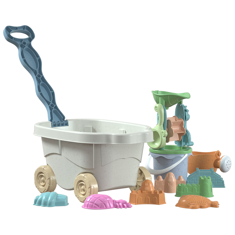澳乐沙滩玩具套装麦秆玩沙工具大号儿童沙漏海边挖沙土铲子和桶城堡蓝