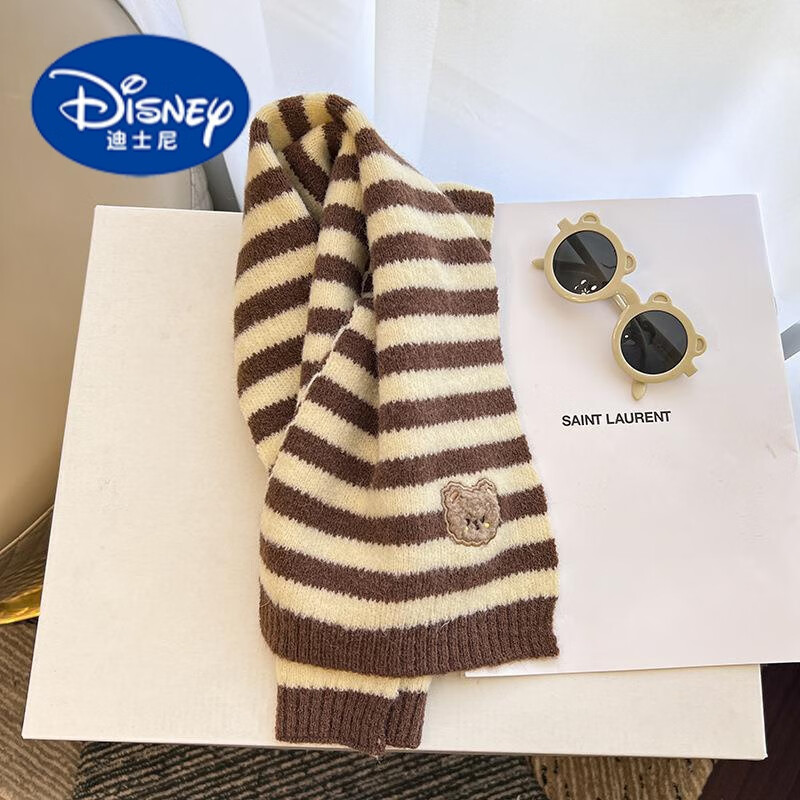 迪士尼(Disney)秋冬季针织卡通小熊条纹儿童围巾男女宝宝百搭款可爱婴儿围脖保暖 【品质】小围巾【9*120cm】 140*19cm【3岁---15岁】