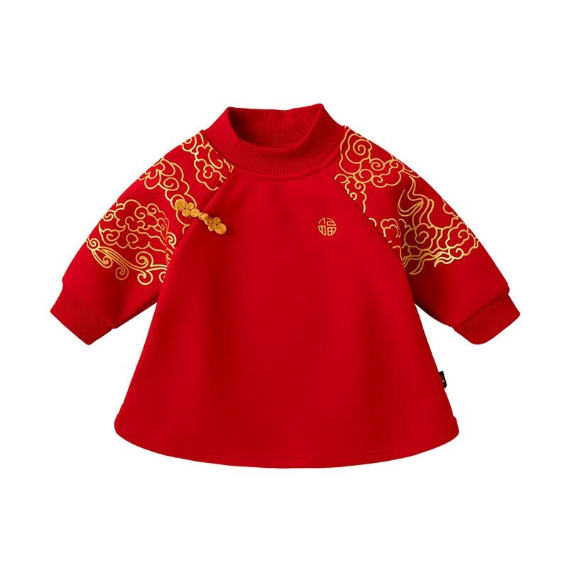 嘟嘟家女童新年款卫衣裙冬装宝宝红色过年唐装拜年服婴儿汉服姐弟装 红色 90怎么样,好用不?