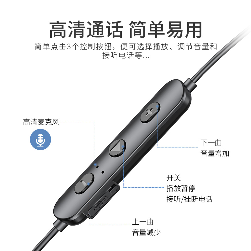 兰士顿蓝牙耳机挂脖式无线运动耳麦 跑步超长续航磁吸开关半入耳式 苹果华为oppo小米vivo手机通用L5C 黑色