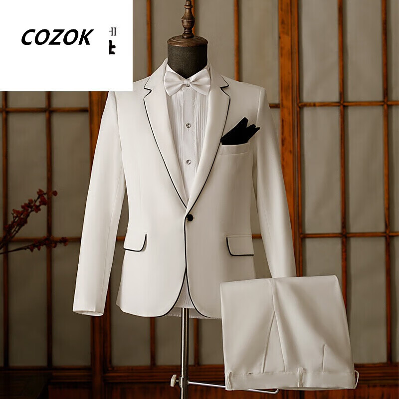 cozok男士白色舞台西装大合唱团演出服男生艺考声乐礼服歌手主持人
