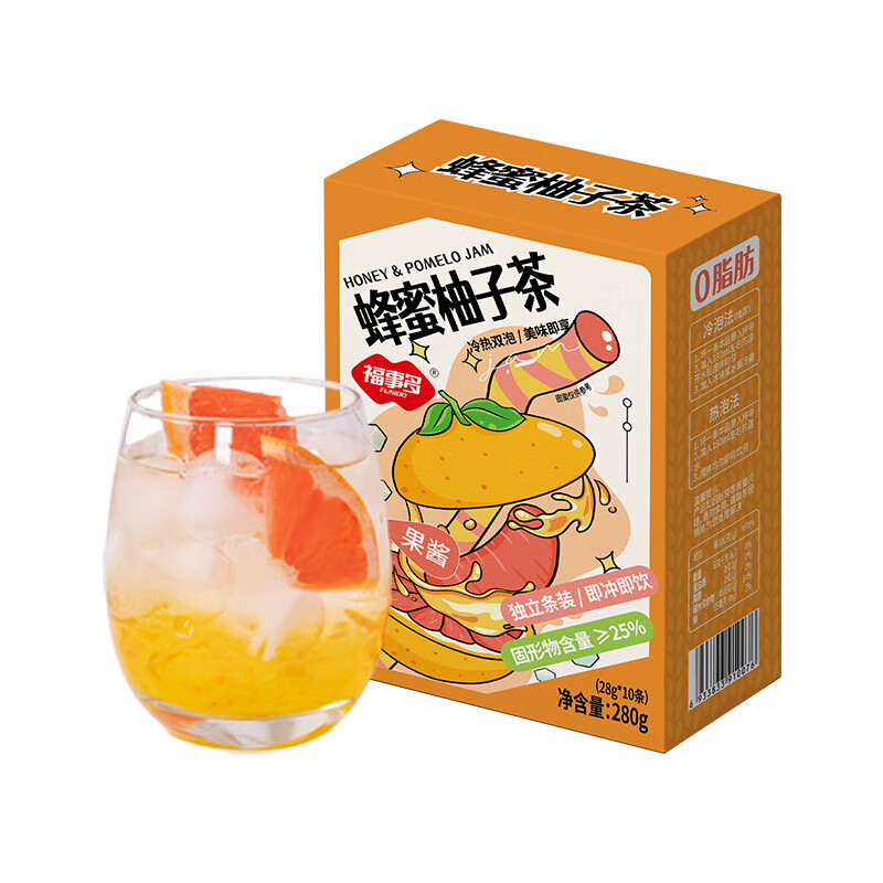 福事多蜂蜜柚子茶果茶280g10杯青桔柠檬百香果茶蜜桃冲饮泡水果酱