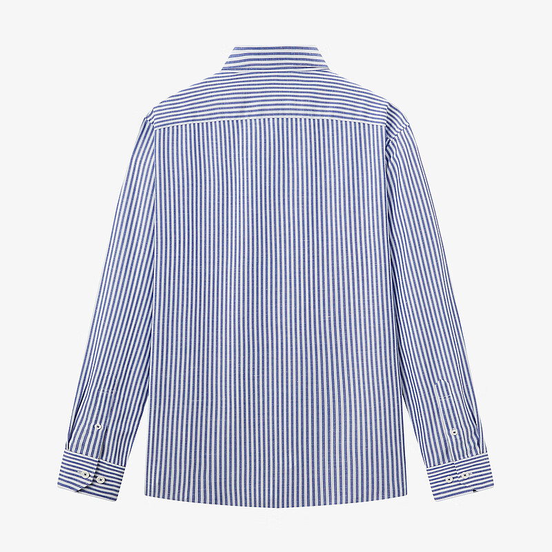 MAYOR男装春季300支棉汉麻桑蚕丝易烫商务蓝条长袖男衬衫 深蓝 38