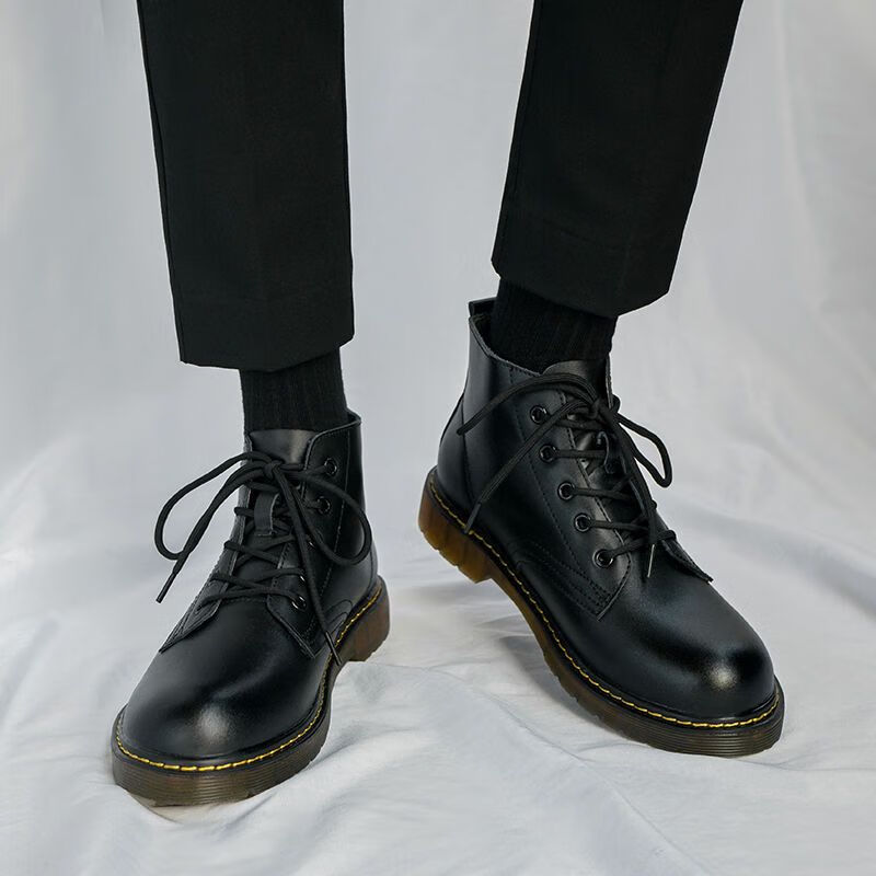 老爹鞋女加大码女鞋40-43宽胖脚特大号男士马丁靴高帮英伦风 五孔黄底