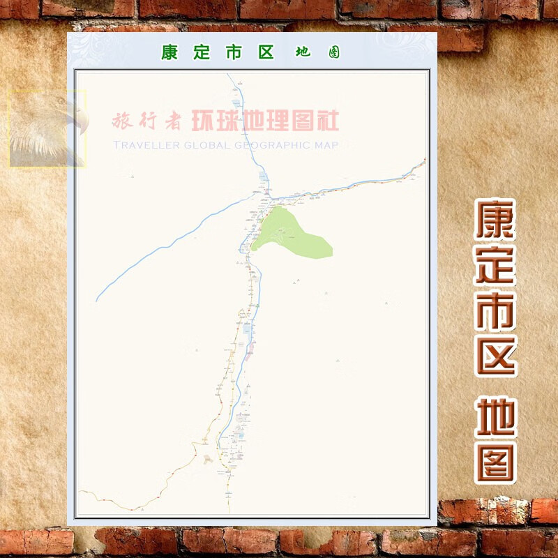 超大巨幅 康定市区地图墙贴定做 城市城区海报2023新版装饰画芯 康定市区地图 防水化纤油画布123*160（巨大、推荐）单幅张贴