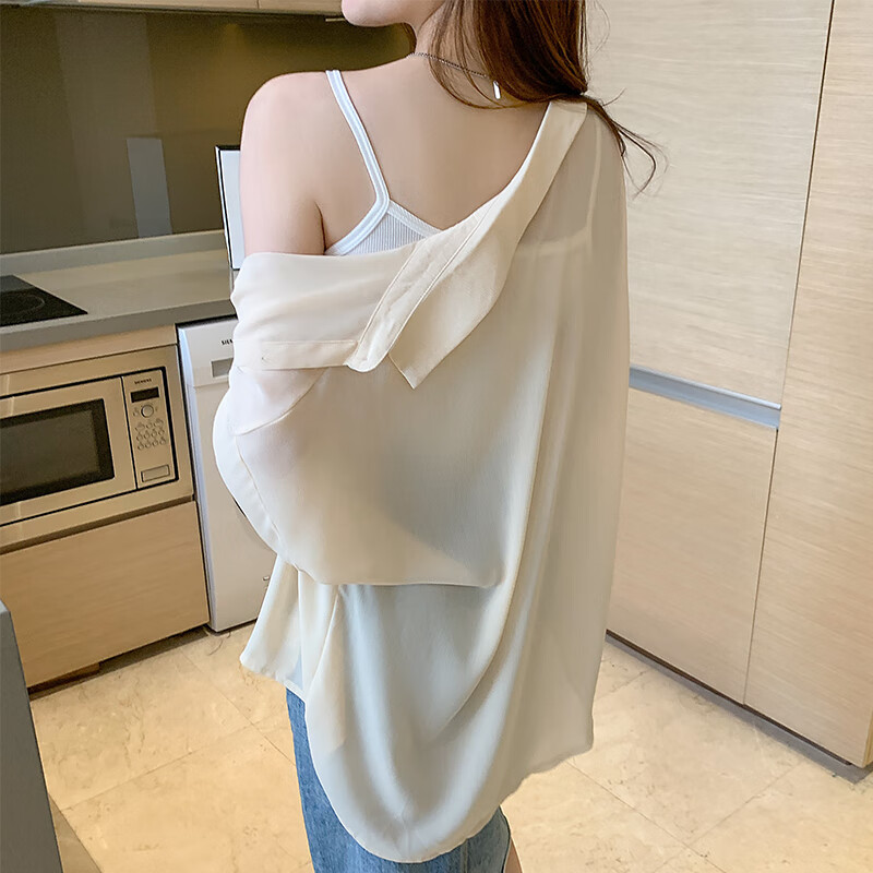 配吊带裙子穿的披肩冰丝衣女新款的外搭罩衫早春薄款外套 香槟色 s