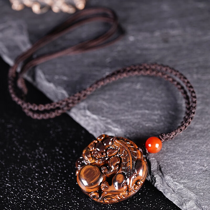 迎福匠金丝红曜石有求必应吊坠黑曜石貔貅抱球金丝红曜项链男女款通用