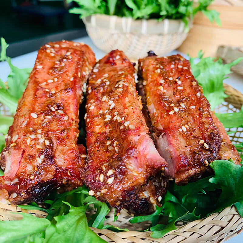 虎钢馋网红碳烤排骨200g蒜香蜜汁香辣排骨重庆特产酱排骨肉类即食熟食
