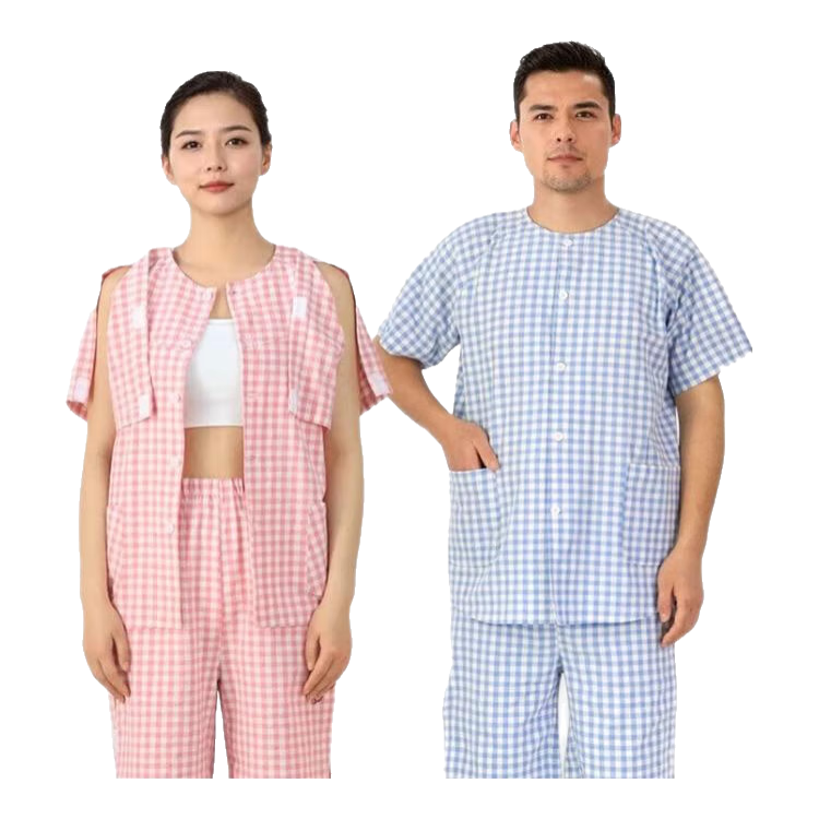 金闌亭易穿脫病號(hào)服夏季薄款臥床老人癱瘓病人骨折術(shù)后康復(fù)專用護(hù)理衣服 紫色粘貼短袖（女款） XL