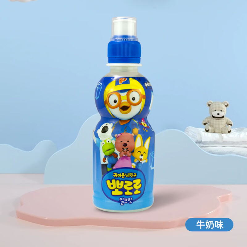 啵乐乐儿童饮料韩国进口果汁啵啵乐草莓整箱24瓶饮品 牛奶味235ml*5瓶