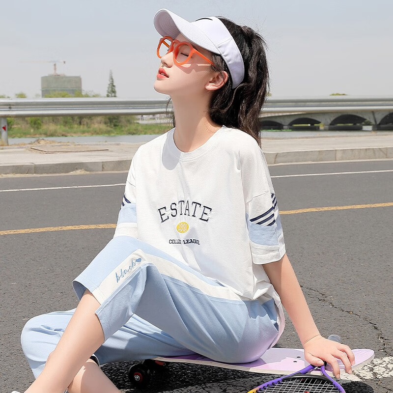 辉客映上初中生运动套装女夏装中学生少女两运动装大童学院风休闲