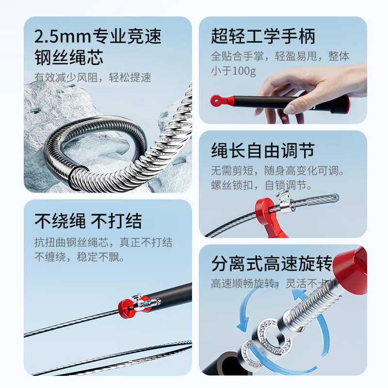 361°专业竞速跳绳学生速度比赛专用双摇竞赛极速健身超轻钢丝跳绳 暗夜黑