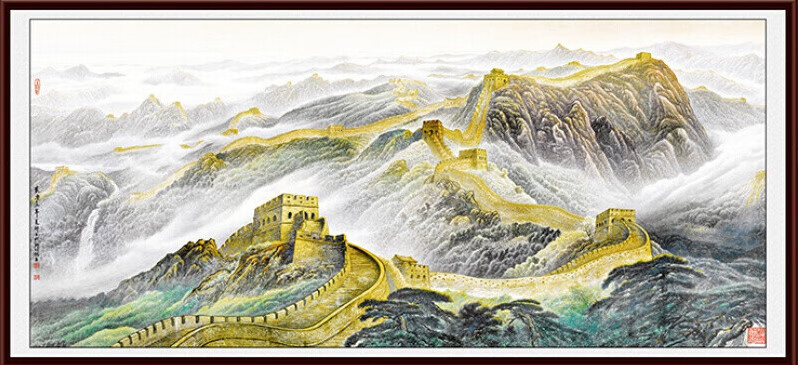 客厅装饰画自粘壁画万里长城靠山图办公室贴画沙发背景墙贴画 万里