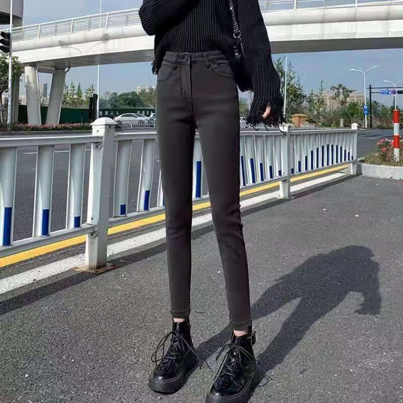 zhe)超低腰牛仔裤女性感紧身裤铅笔裤烟灰色牛仔裤女高腰韩版黑色紧身