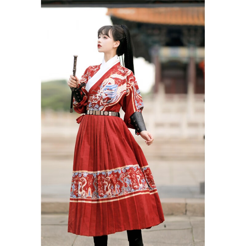 男贴里明朝锦衣卫飞鱼服夏季绣春刀夏曳撒蟒袍 红色衣服 护腕 腰带 s