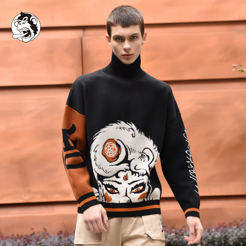 wookong 悟空 金鼻白毛鼠提花高领毛衣 秋冬季男士宽松外套潮原创 金
