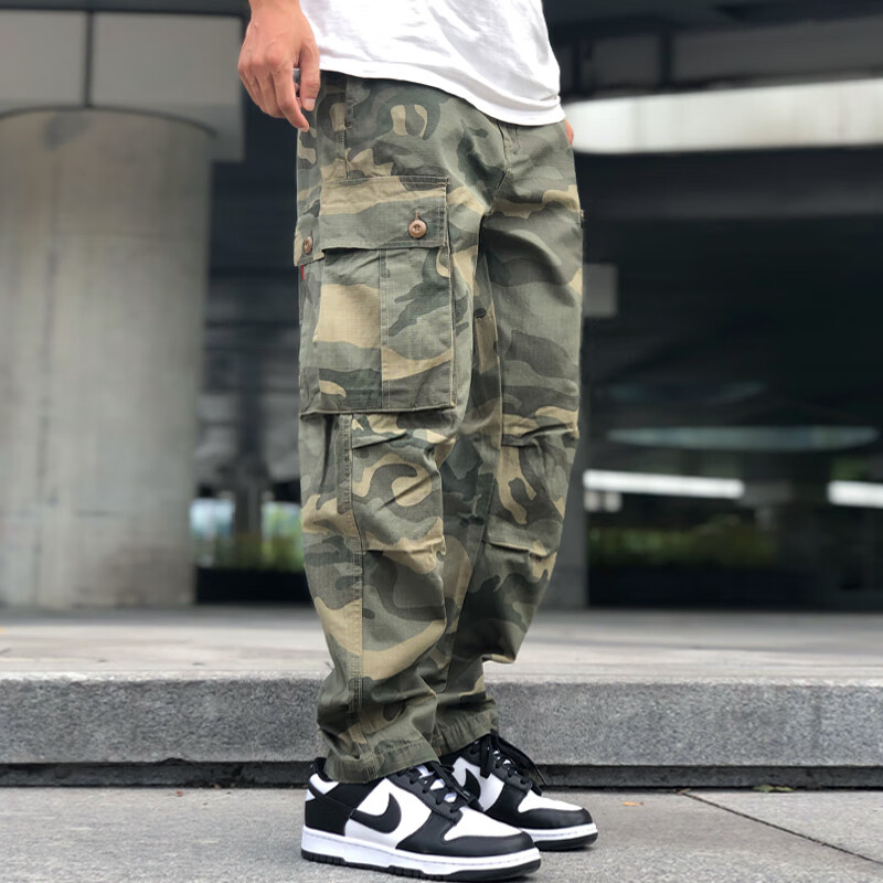 西域骆驼(vancamel)冲锋裤美式休闲直筒微锥宽松迷彩工装裤男春秋季