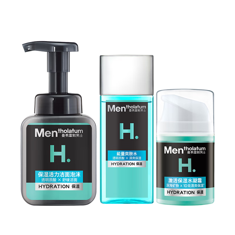 Mentholatum 曼秀雷敦 保湿活力男士护肤套装 (洁面泡沫150ml+能量爽肤水120ml+水凝露50ml)