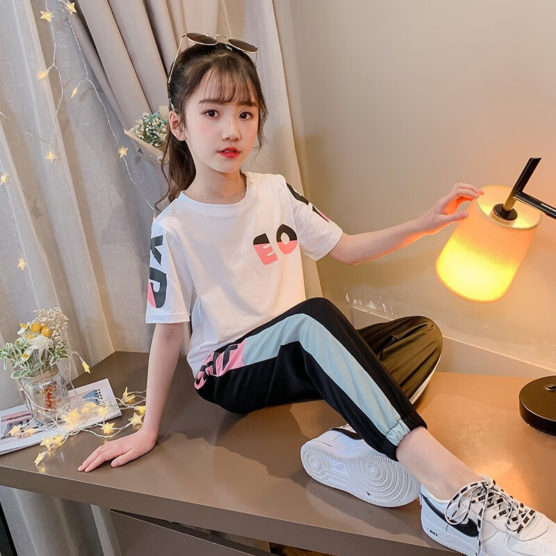 奥米鼠女童夏装网红短袖套装夏季8中童洋气休闲夏天衣服10岁小女孩9