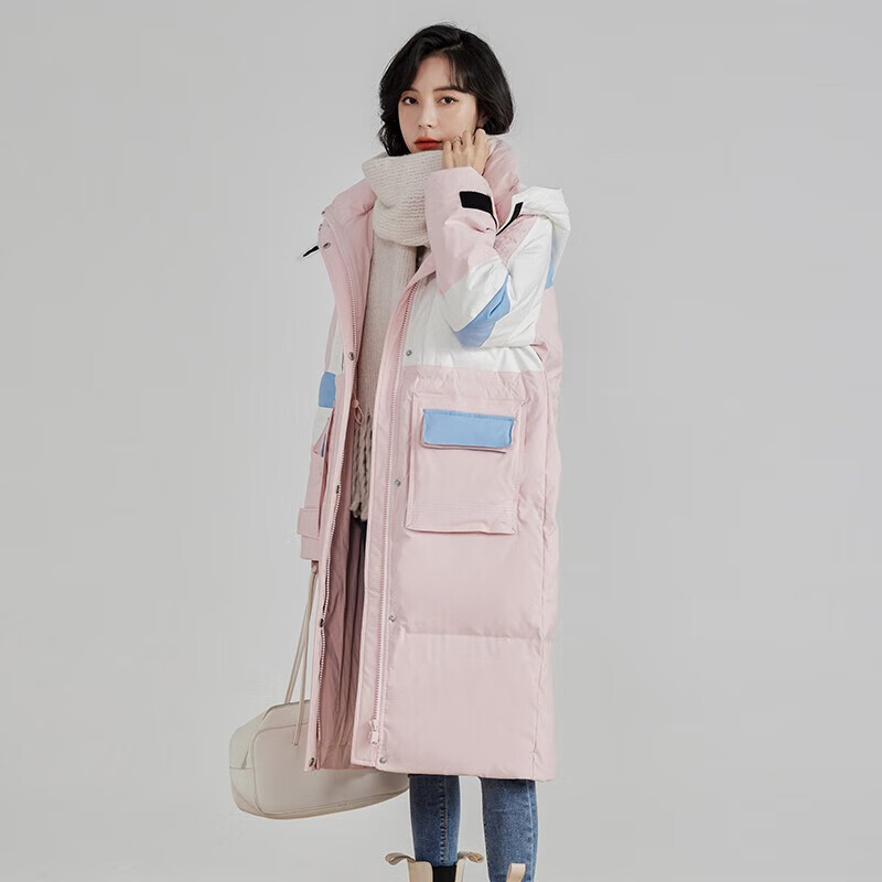 鸭鸭(YAYA)【佟丽娅同款】羽绒服女中长款时尚韩版冬装新防寒过膝派克服外套 宝蓝组色 S
