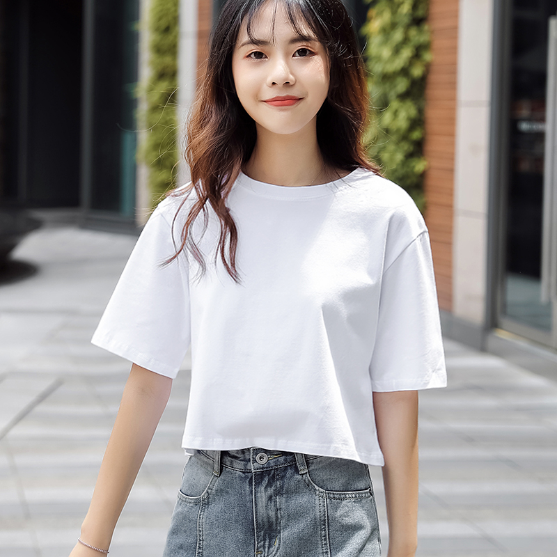 宽松短款露肚脐白色t恤女短袖高腰ins超火上衣漏肚脐百搭体恤 白色 s