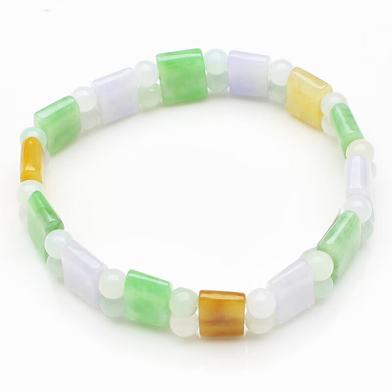 (kuqixiang)三彩福禄寿翡翠紫罗兰满绿黄翡方版宽天然a货翡翠手链手排