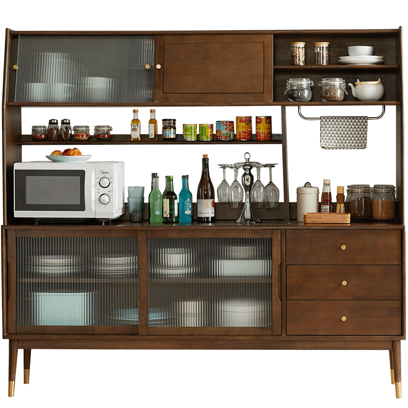 家逸 实木餐边柜茶水柜碗柜灶台柜靠墙储物柜边柜厨房餐厅柜子置物柜轻奢北欧 150cm款下边柜胡桃色