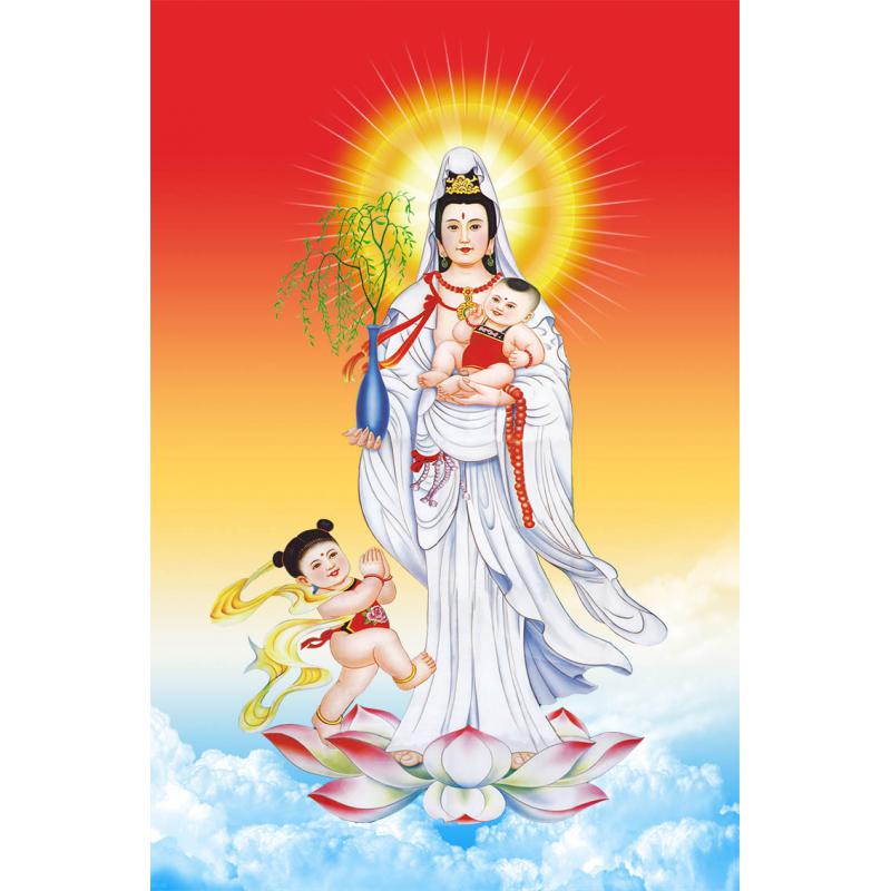 曦凰南海白衣杨柳送子观音大士净瓶施药观世音菩萨画像结缘卷轴挂画图