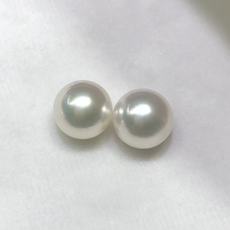 澳白一对裸珠正圆无暇极强光定制耳钉环饰款 冷白炫彩 0克拉 9-10mm