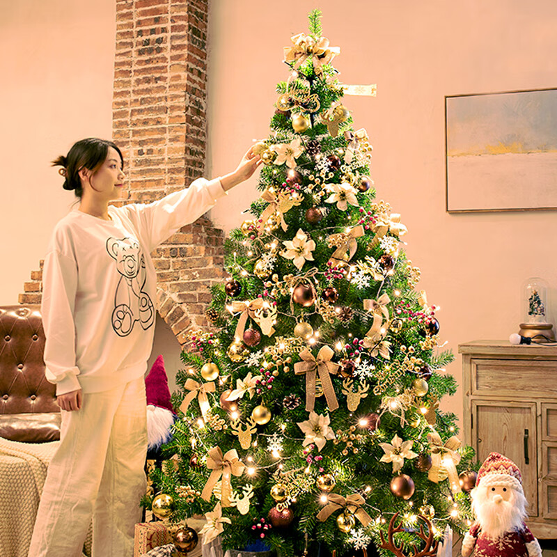 新新精艺 圣诞树2.1米圣诞节装饰品加密豪华家用商场彩灯场景布置用品金咖