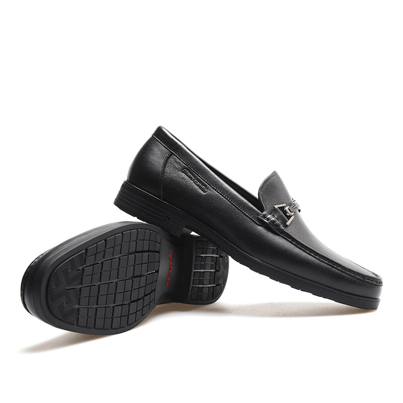 皮尔卡丹(pierre cardin)男鞋26新货商务套脚缓震防滑软底头层软牛皮鞋舒适透气耐磨乐福鞋 黑色 25新货 39