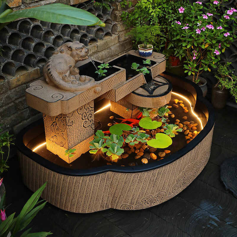 汉韵堂 庭院花园流水鱼池室外露台循环水摆件大型鱼缸造景喷泉水池 s