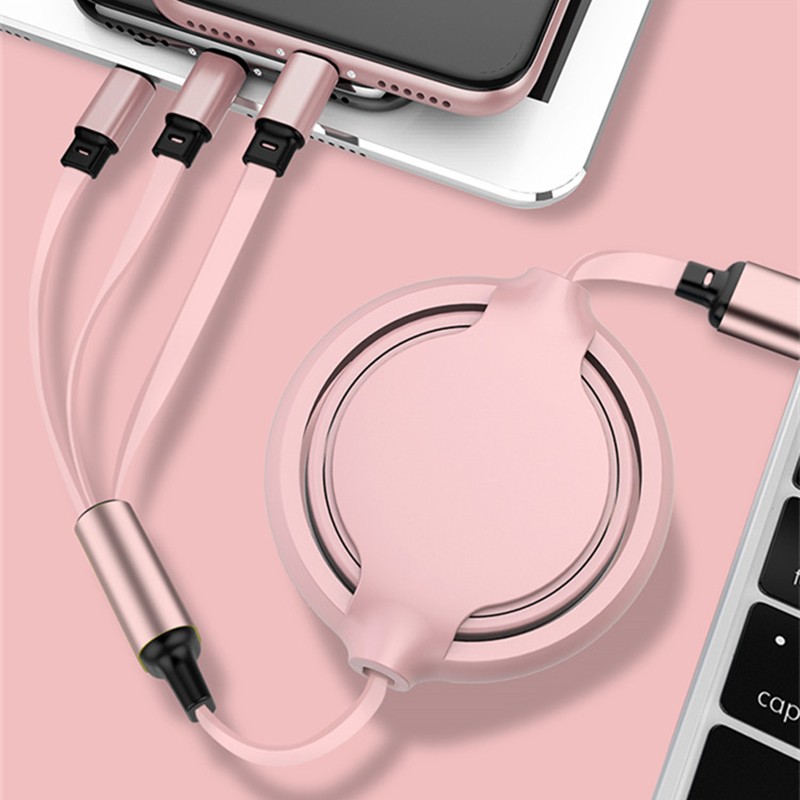 纽致 一拖三充电线伸缩三合一手机快充typec苹果数据线安卓多功能可