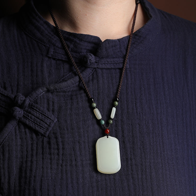 缘诗芸和田玉无事牌吊坠毛衣链玉石吊坠玉坠玉佩男女款项链情侣 高端