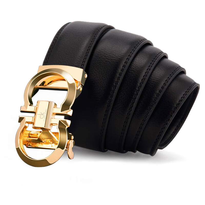 POACY男士皮带真牛皮 商务腰带男时尚裤带男款字母简约 礼物 大C02金色 115cm 【裤码35-37】