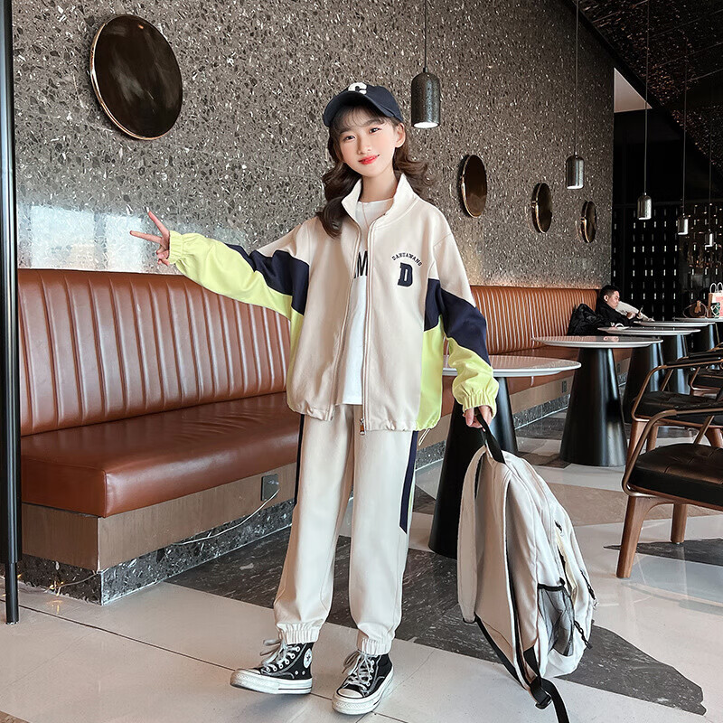 儿童装春秋季中大童中小学生少女孩子休闲运动两件套 字母d女童套装