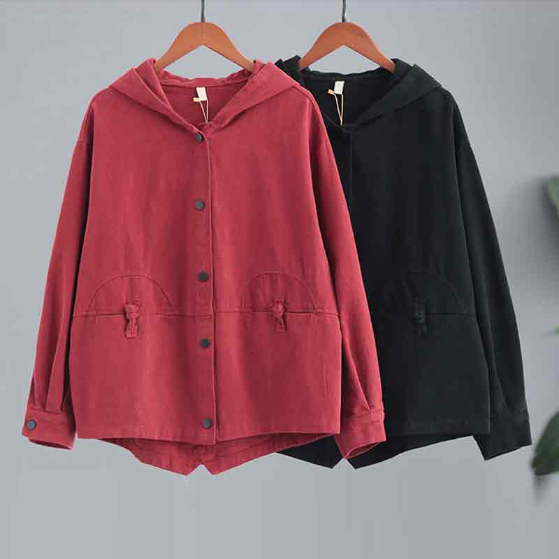 艾薇佳大码女装胖妹妹200斤春秋外套遮肚子显瘦上衣加肥加大连帽开衫 红色 3XL (建议170-200斤)